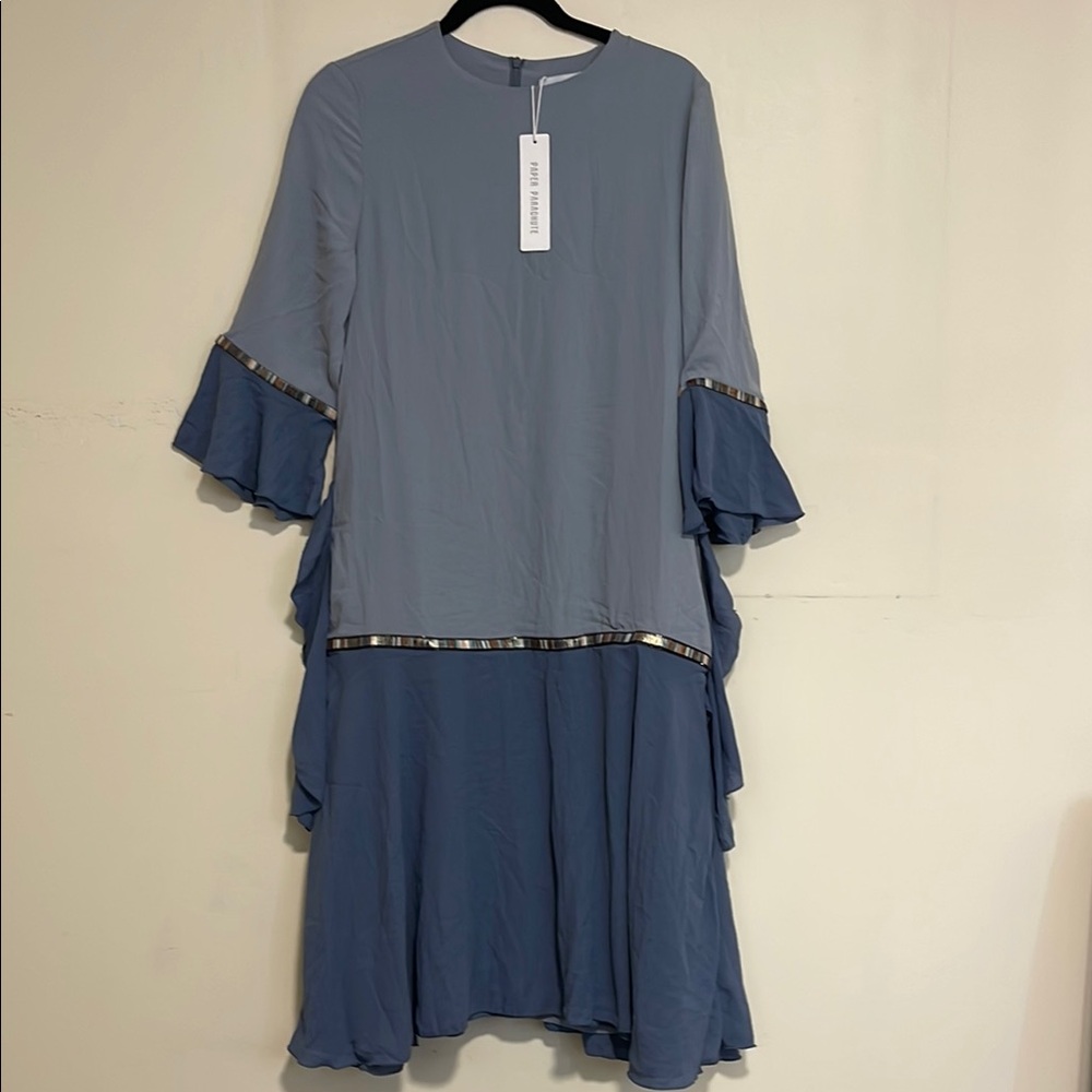 Gray and Blue Embellished Ruffled Sundress